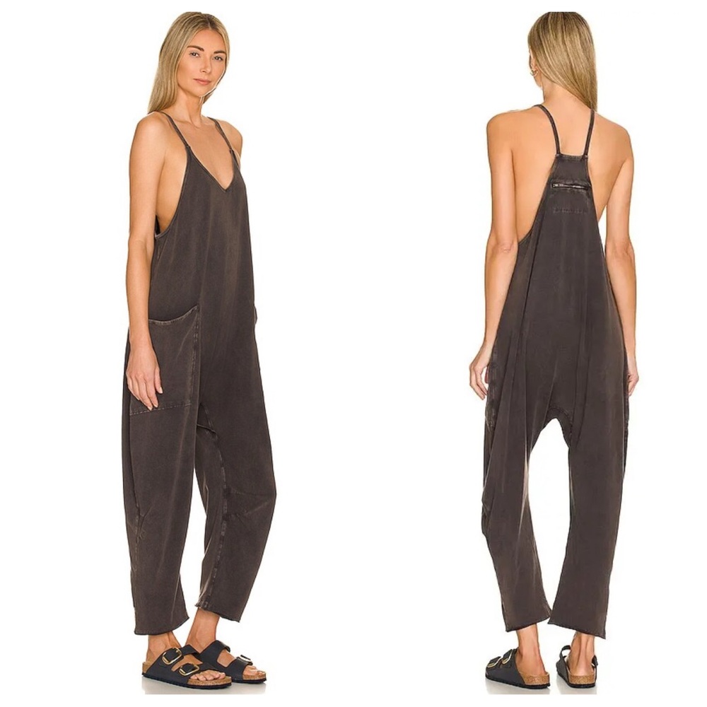 Free People Washed Black Brown Loose Jumpsuit